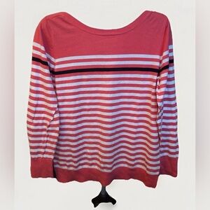 Nautica Women’s Pullover Coral Navy Blue White Striped Crewneck Lg Sleeve Sz XXL